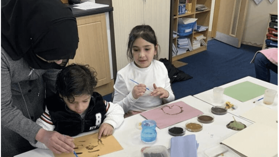 Children painting in school