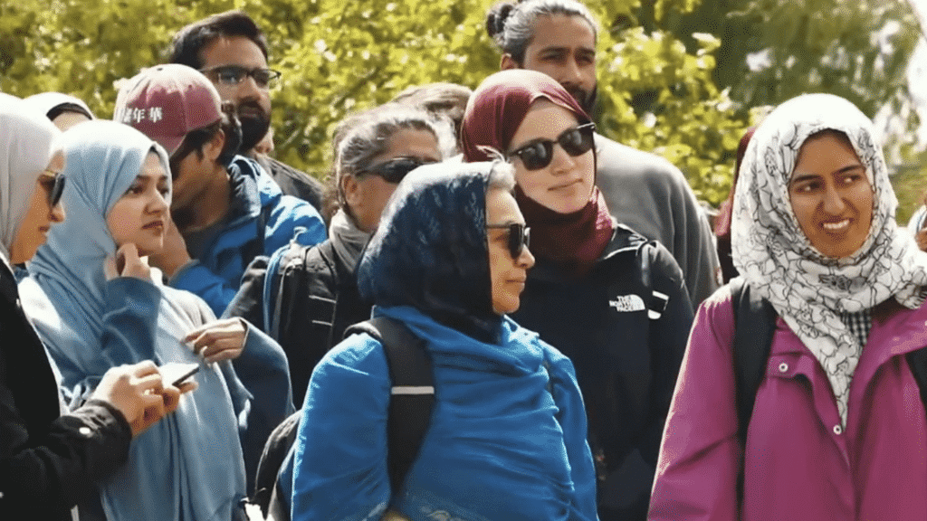 A group of British Muslims out in nature