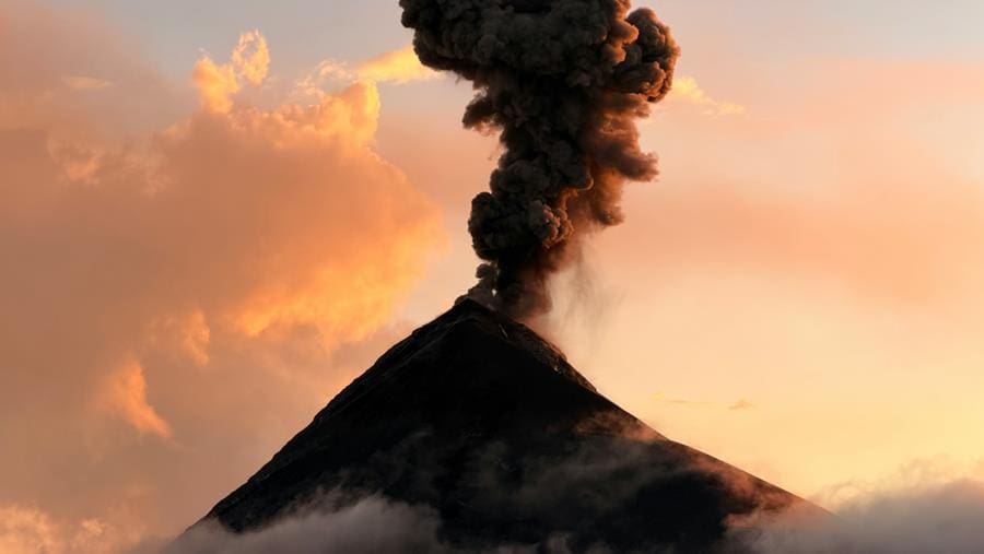 A volcano erupting